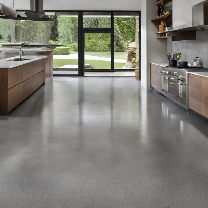 A concrete overlay for a kitchen.