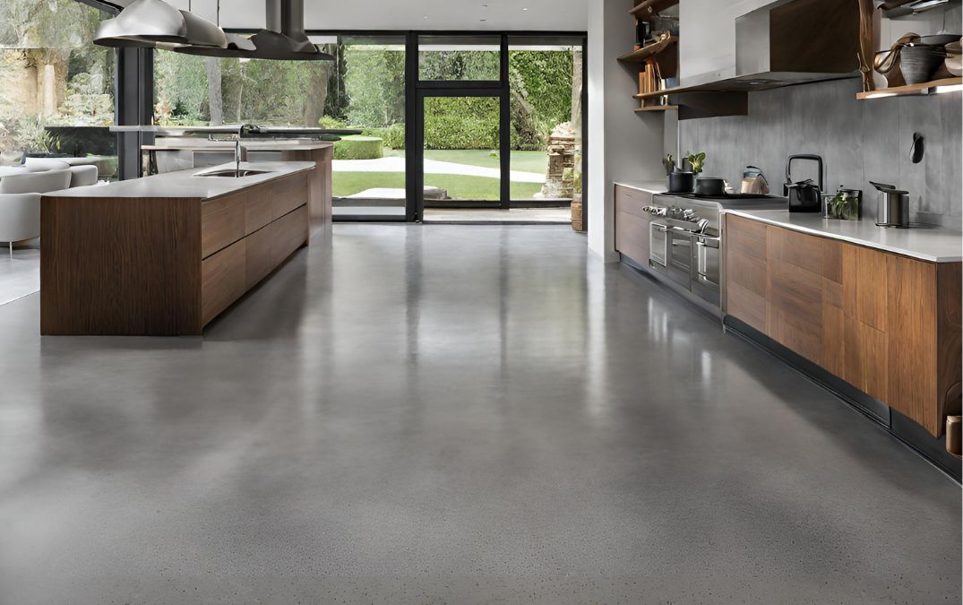 A concrete overlay for a kitchen.